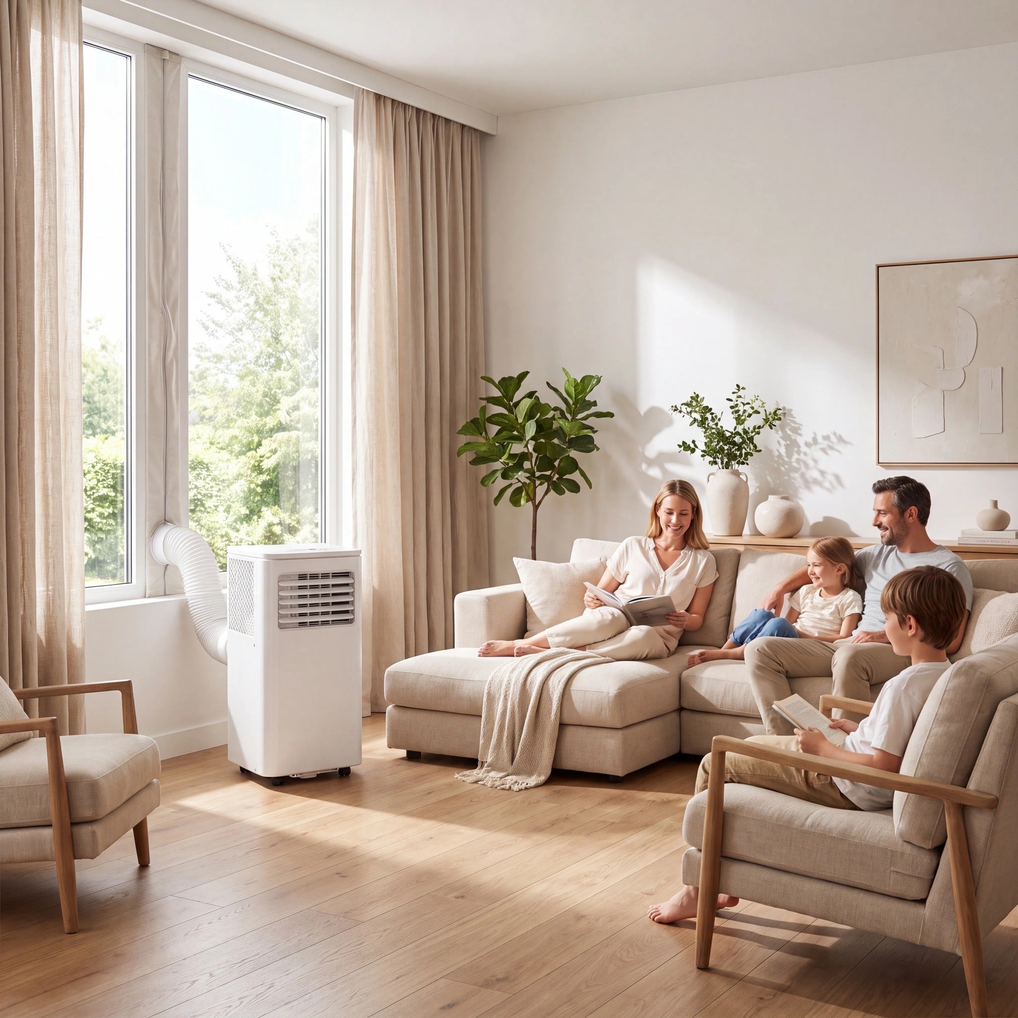 Portable air conditioner in a family living room